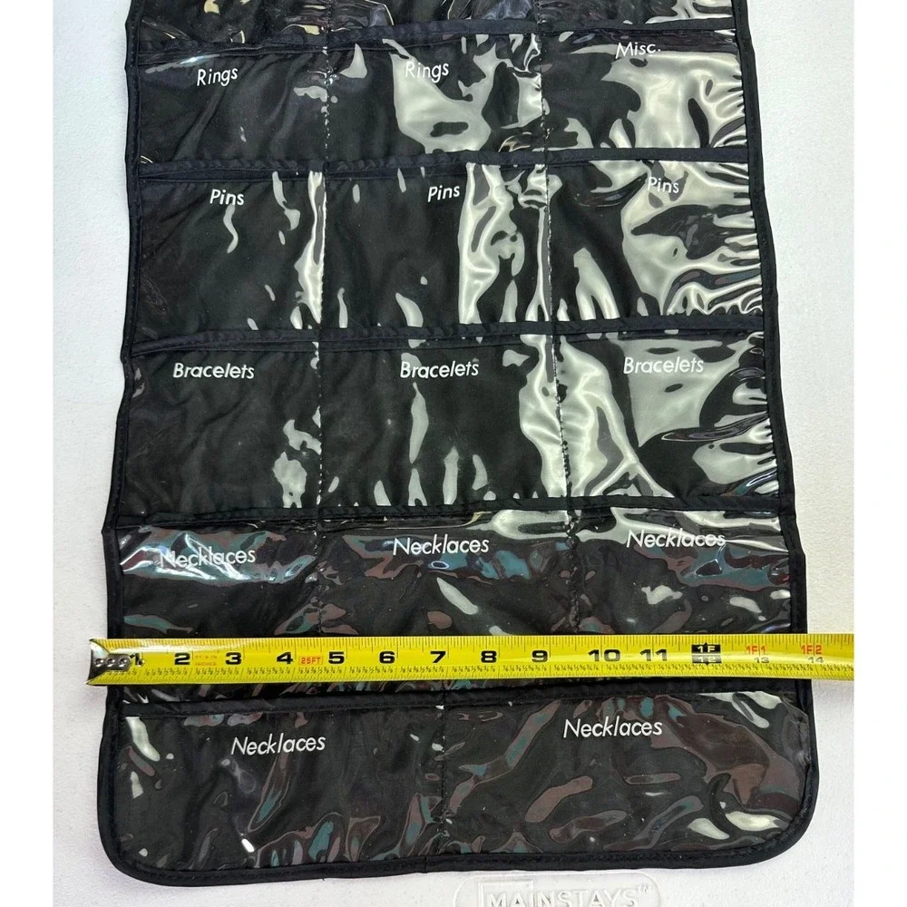 Black Jewelry Hanging Organizer Double Sided Pocket Storage 28x14 Saver XL Hooks